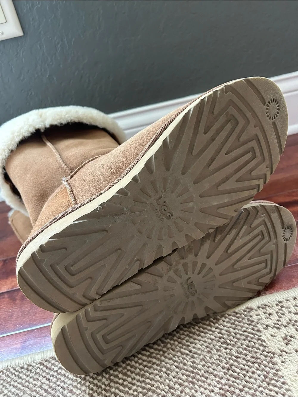 UGG Chestnut Suede Button Shearling Mid-Calf Boots